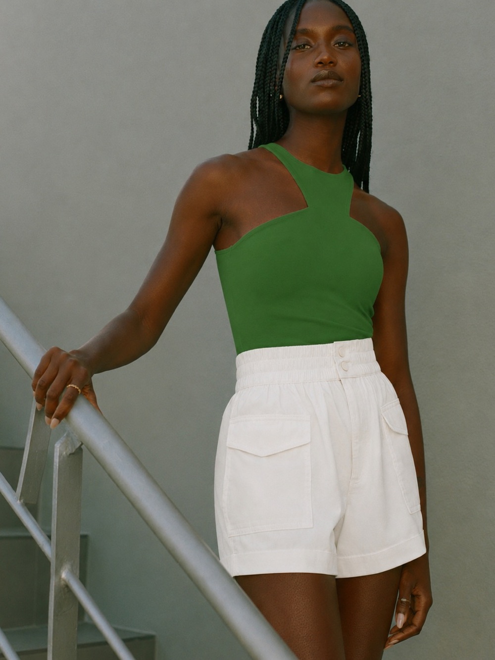 Abercrombie & Fitch Green High Neck Bodysuit | Asymmetrical Halter Top